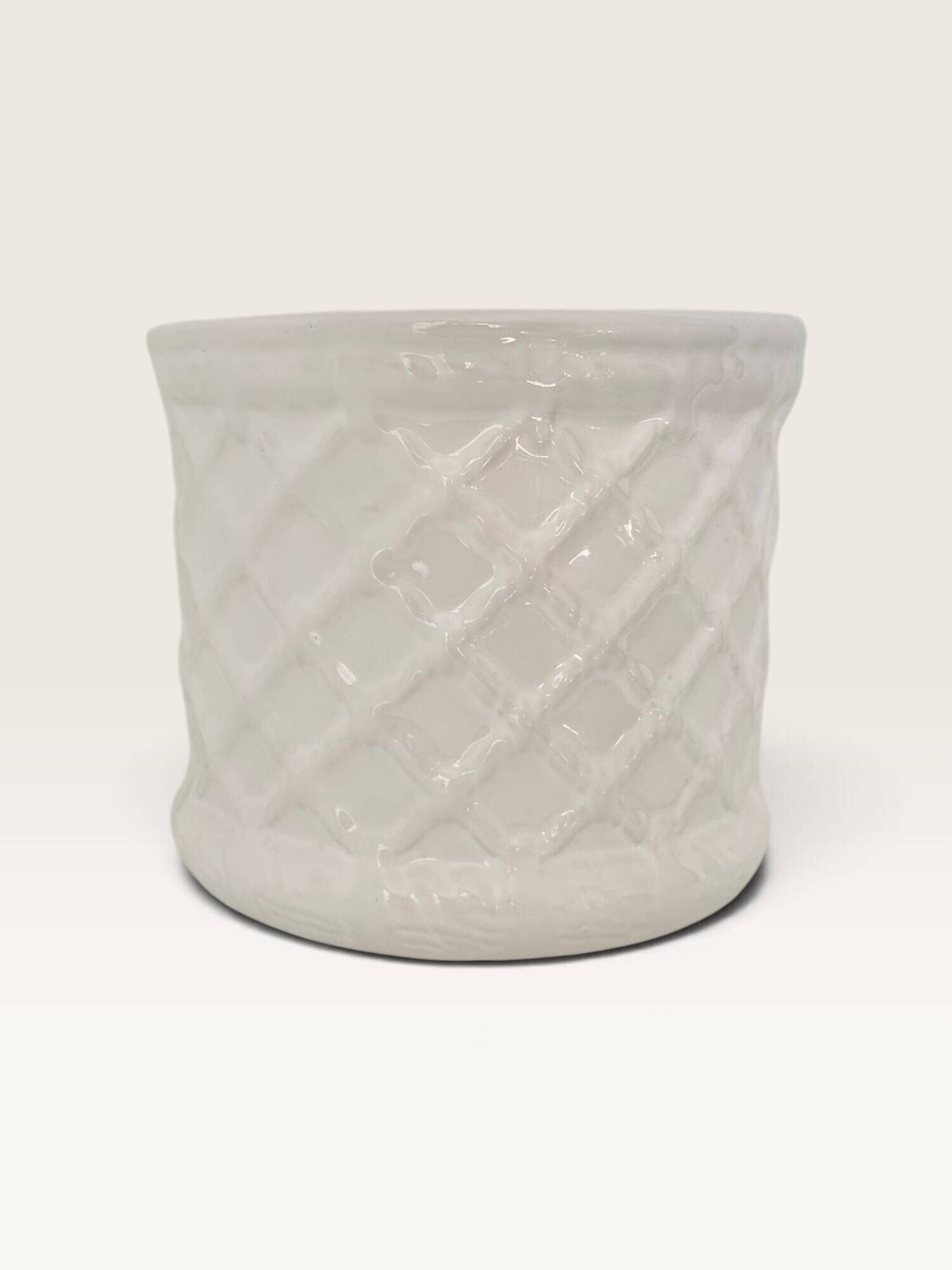 Glazed white earthenware cache-pot