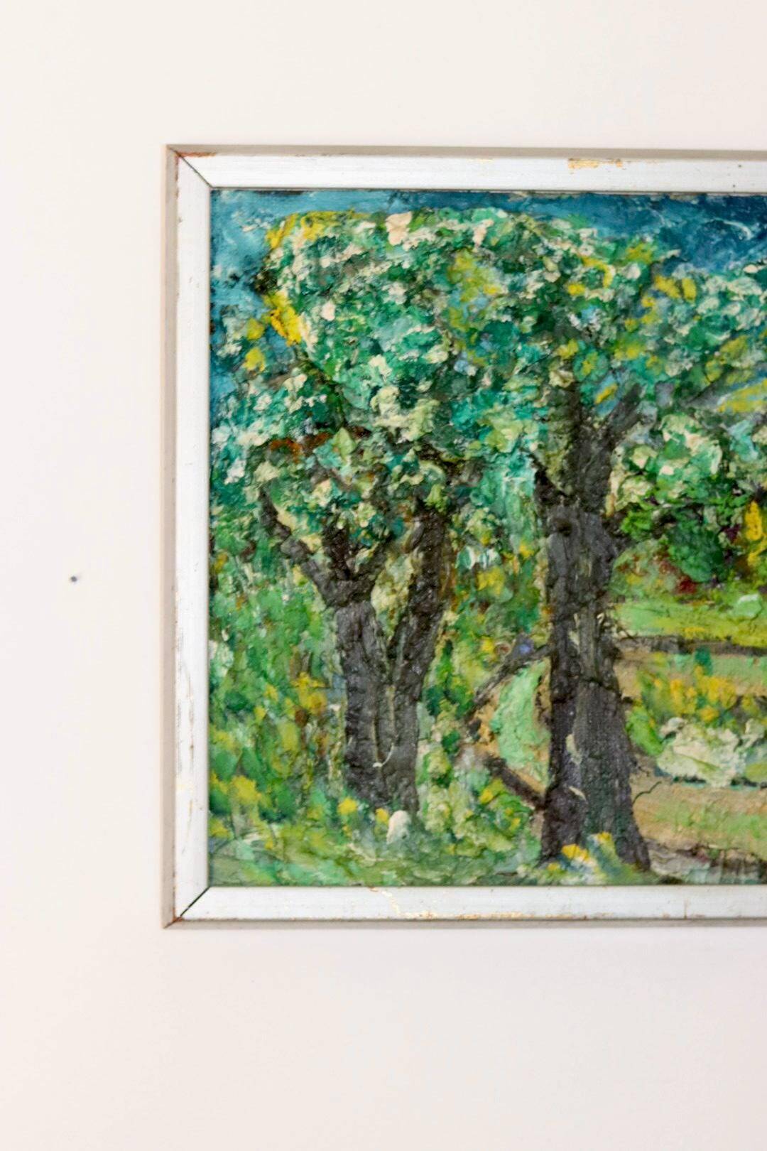 Swedish Original Mid-Century Oil On Board Painting" Clearing" by Stig Allan