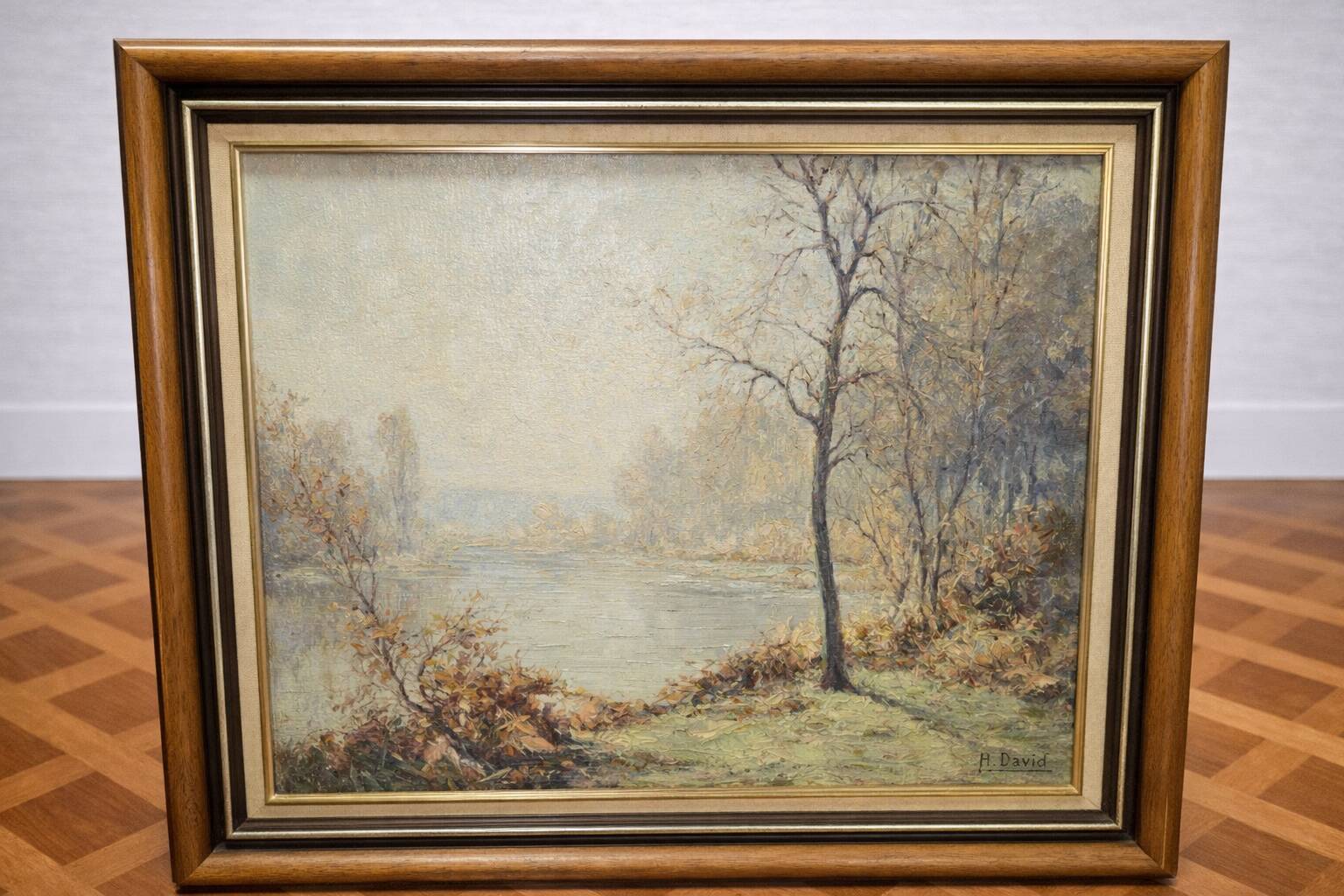 Oil on canvas – Landscape by the water – signed H. David – 20th century