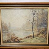 Oil on canvas – Landscape by the water – signed H. David – 20th century