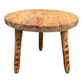 Solid pine tripod coffee table, raw, 1960