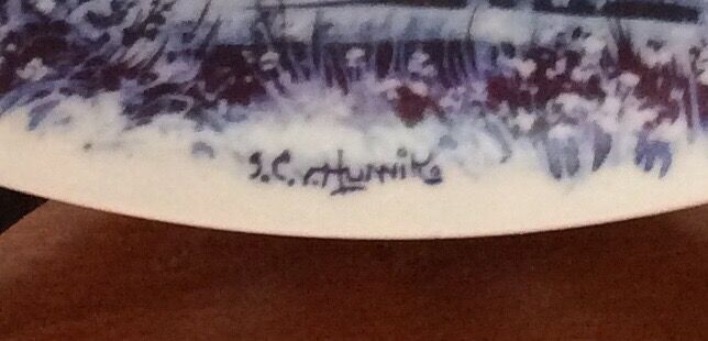 Hand-decorated blue Delft plate vintage