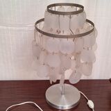 Aluminum table lamp and vintage mother-of-pearl tablets