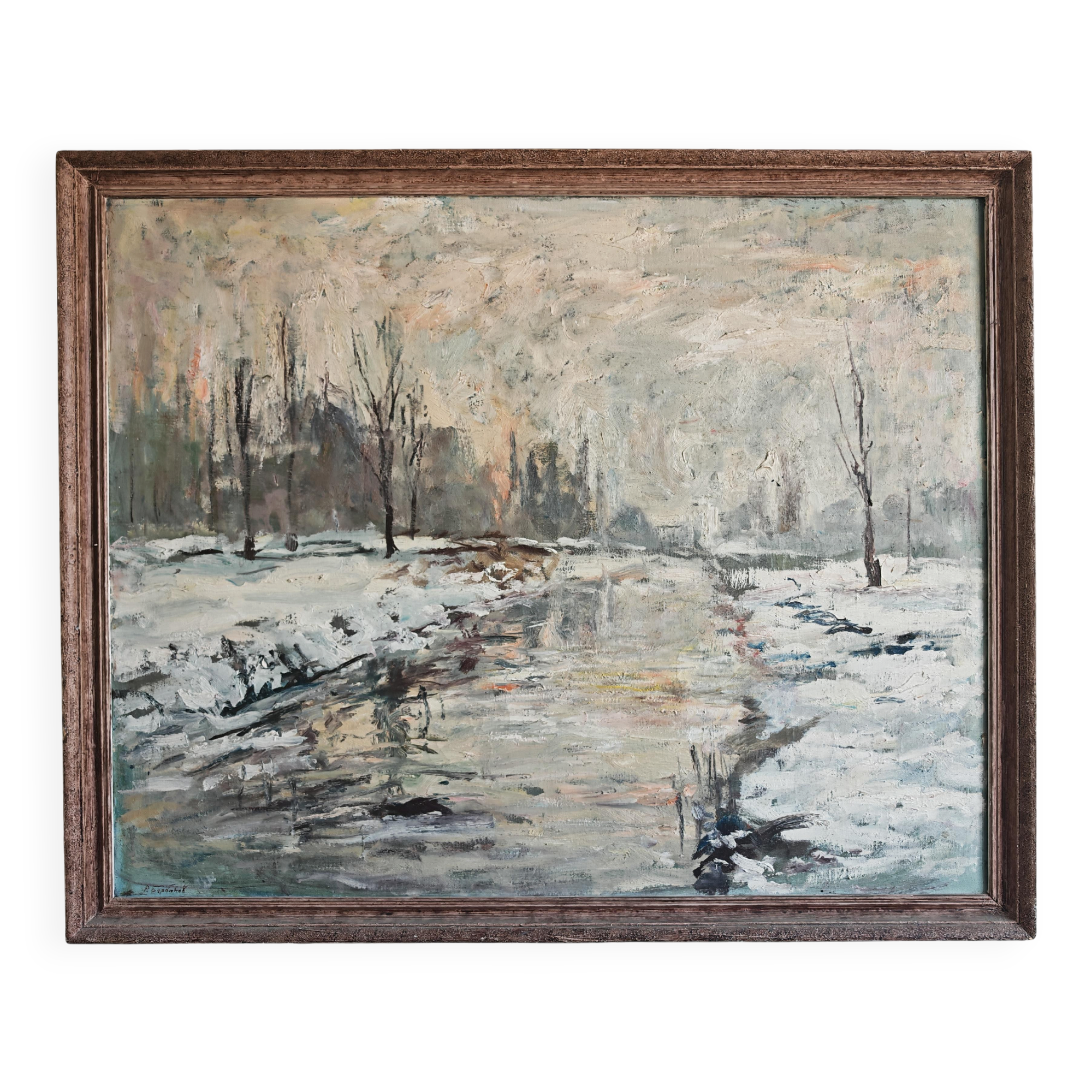 Oil on canvas Mid Century, Winter scene, signed P. Barbokov