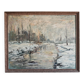 Huile sur toile Mid Century, Scène d'hiver, signée P. Barbokov