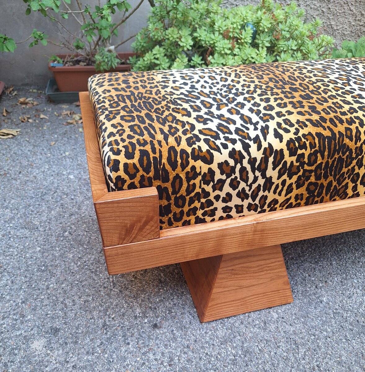 Bench with Pyramid Legs and Animalier Fabric from Artigianato Italiano, 2000s