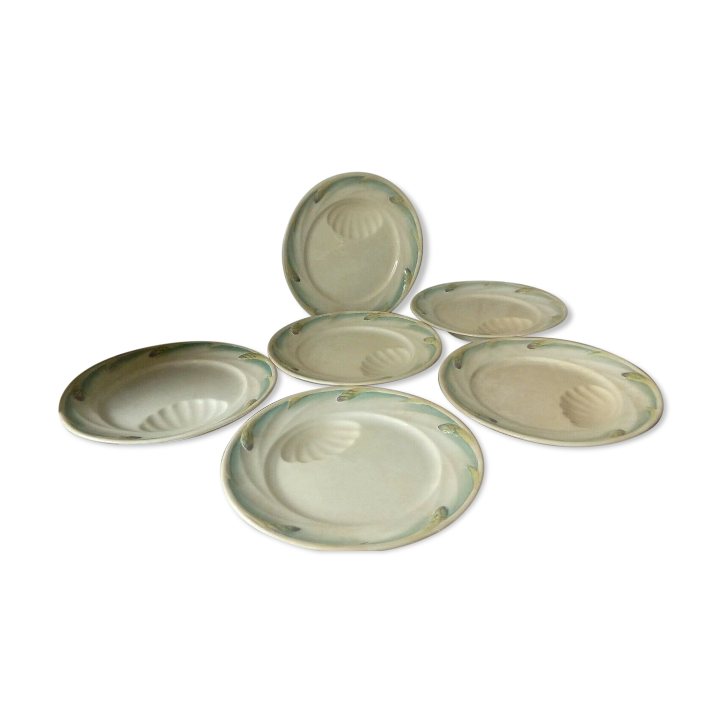 6 PLATES WITH ASPARAGUS IN SARRGUEMINE SLURRY ERA ART NOUVEAU