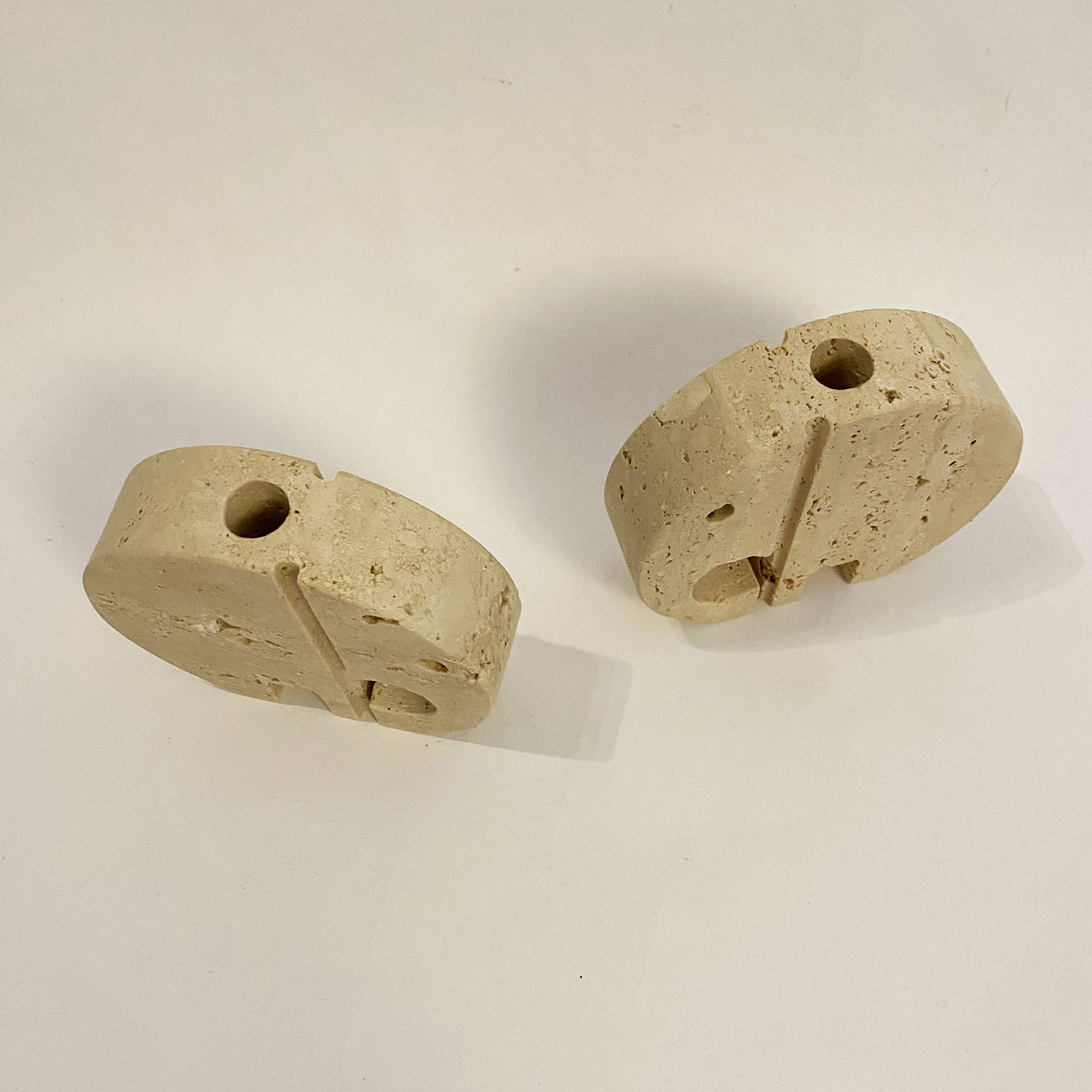 Pair of travertine elephant candle holders by Enzo Mari for Fratelli Mannelli 70s