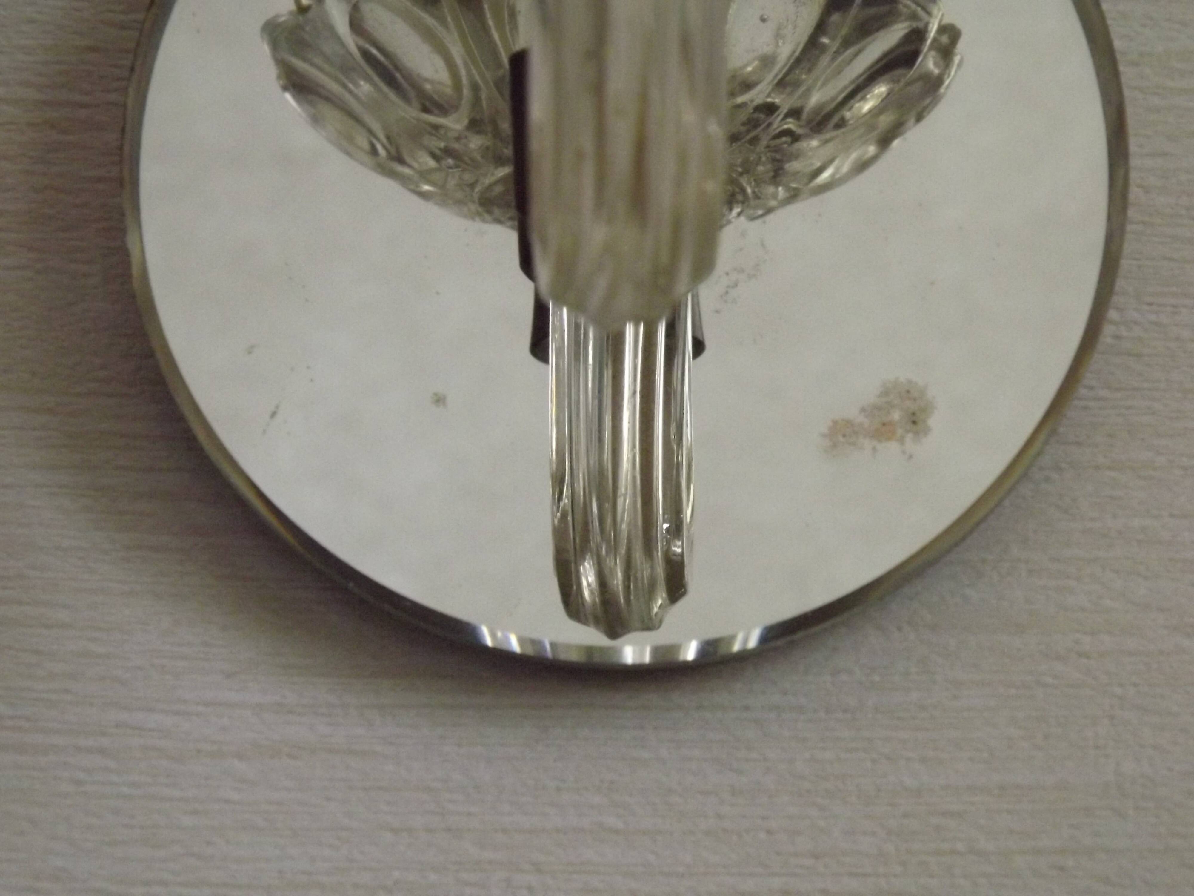 French Vintage Small Mirrored Backplate Wall Sconce Glass Arm & Bobeche