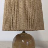 Vintage ball lamp in enamelled stoneware and jute rope