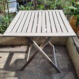 Square folding wooden garden table painted gray gray beige