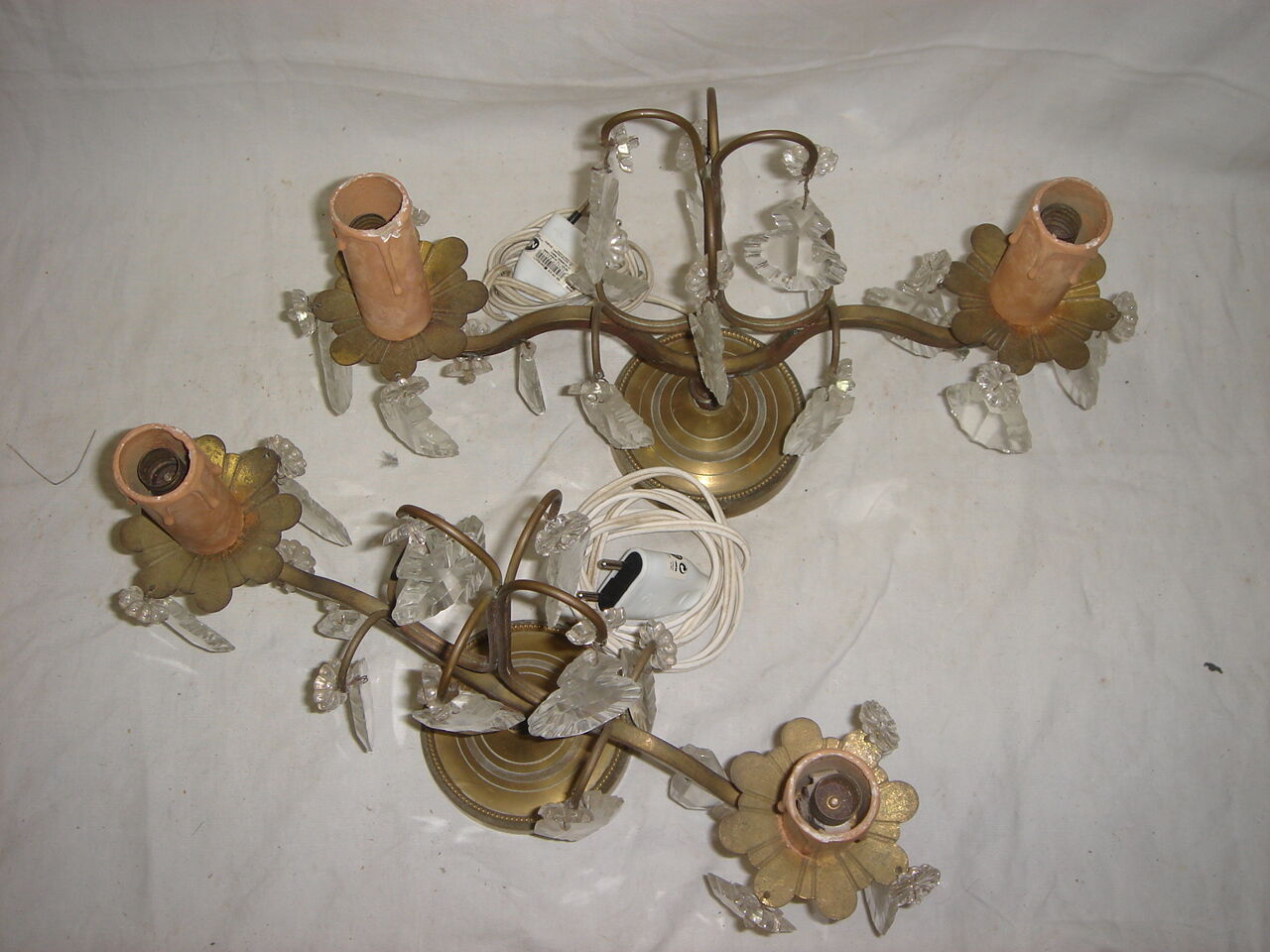 Pair of Girandoles, bronze table lamps & crystal early twentieth