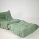 Togo set of armchair and pouf in mint boucle