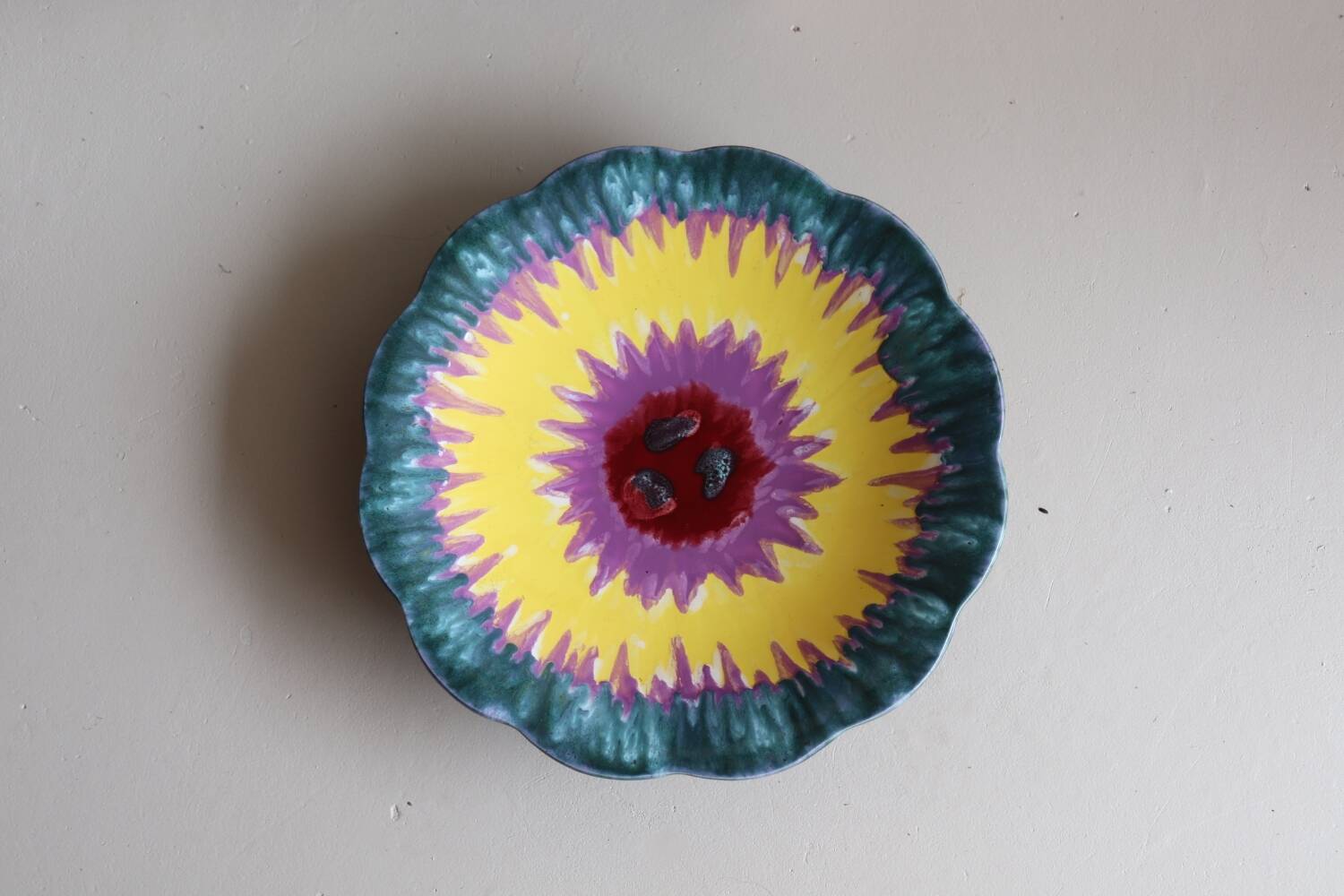 Large Longwy vega enameled ceramic dish Multicolor