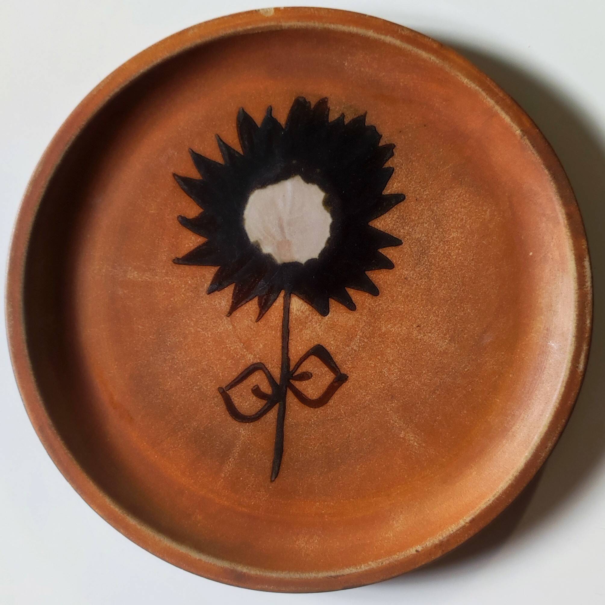 Enamelled stoneware plate, Vallauris, dove pottery