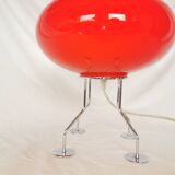 Red ufo mushroom lamp, space age, opaline and chrome steel.