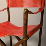 Pair Mogens Koch MK-16 Folding Chair in Oak Wood with Red Leather for Valma
