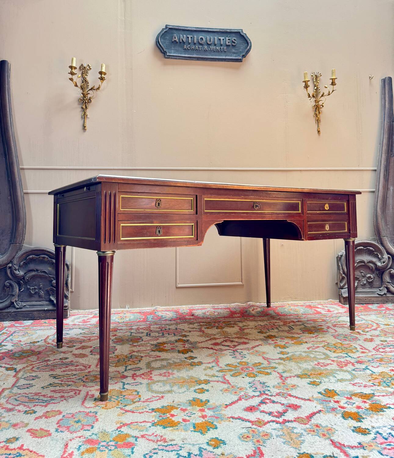 Louis XVI style double-sided mahogany desk, 19th century