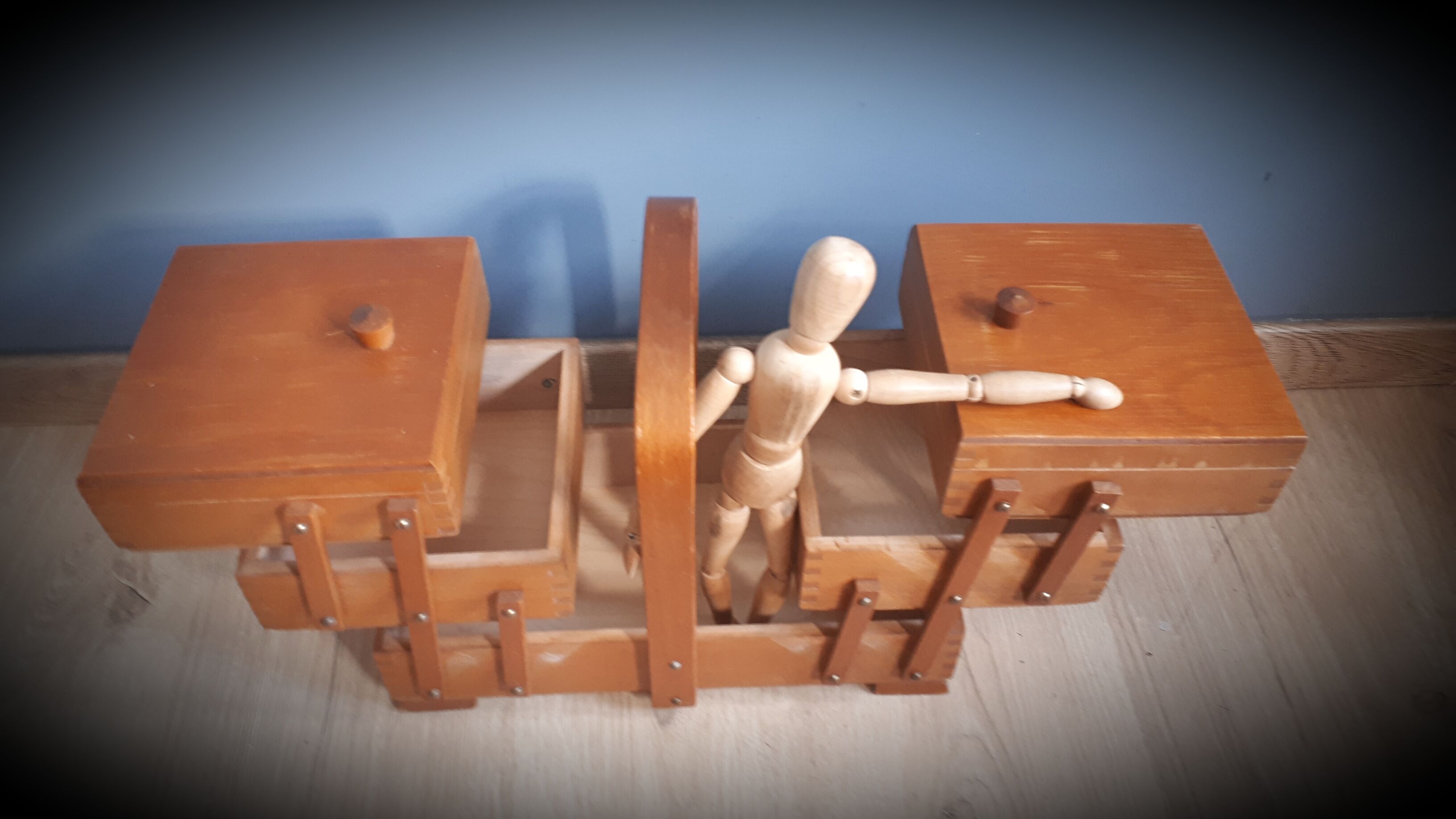 Wooden sewing basket