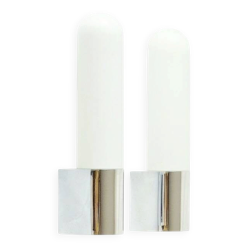 Pair of Opaline Glass & Chrome Wall Lamps from Limburg, Germany, 1970s/80s