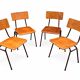 4 vintage school chairs in metal and wood, Mid-century design