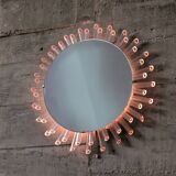 Mid-Century Modern Sunburst Mirror Wall Lamp in Lucite with Pink Glow, 1970