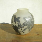 Vase en pâte de verre et étain ancien