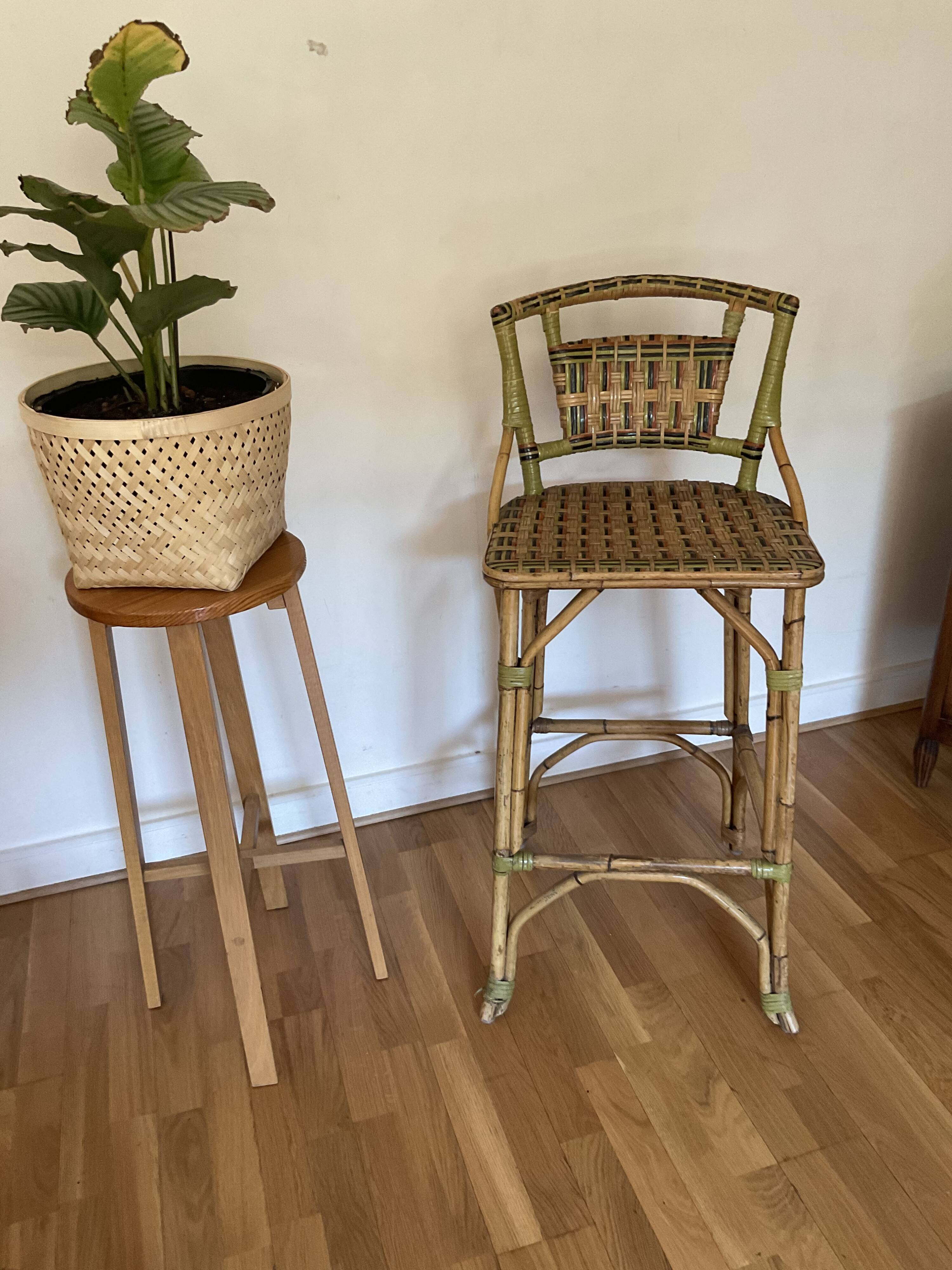 Rattan and bamboo stool