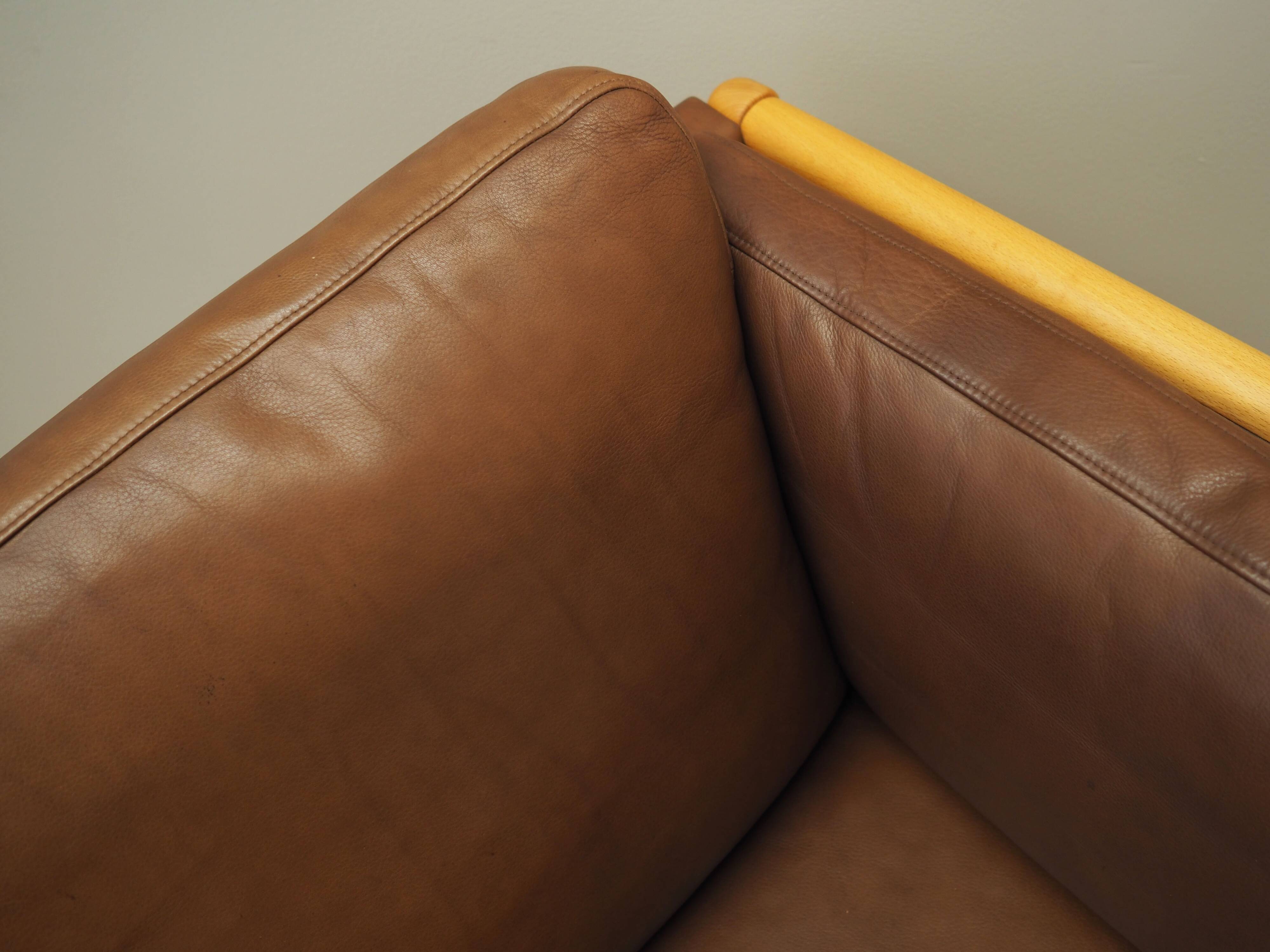 Brown leather sofa, Danish design, 1970s, production: Denmark