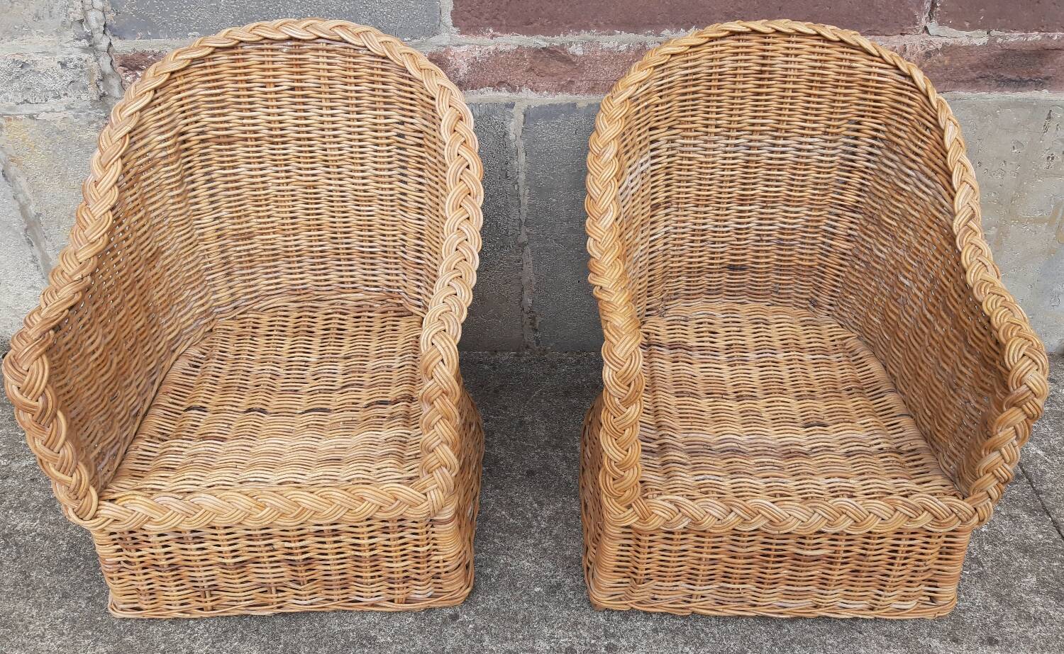 Pair of wicker and rattan armchairs.