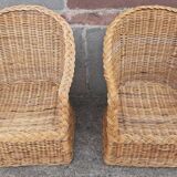 Pair of wicker and rattan armchairs.