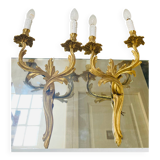 St Louis XV wall lights in solid gilded bronze with curved branches