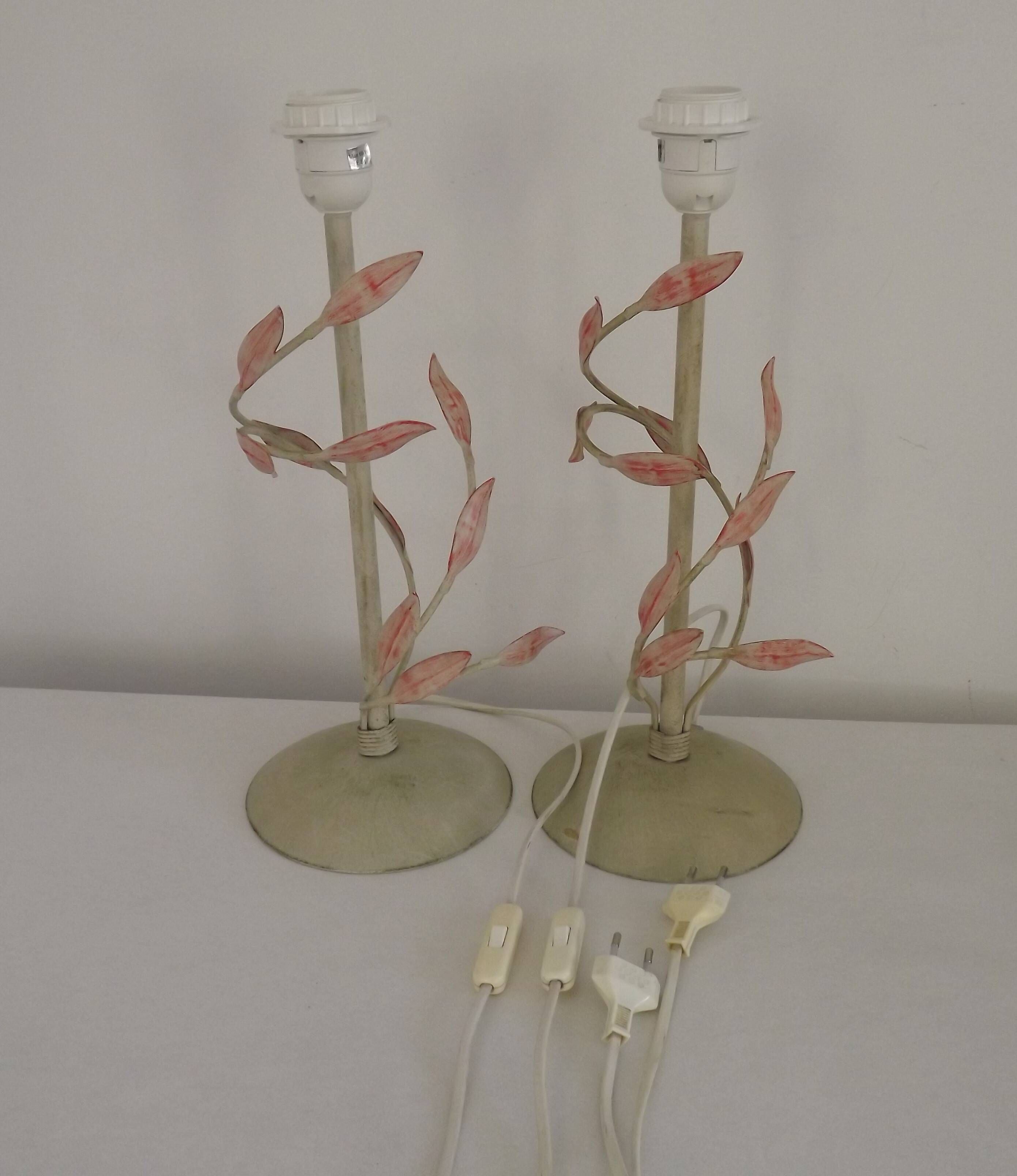 Pair Of French Vintage Metal Table Lamps With Scrolling Leaf Detail