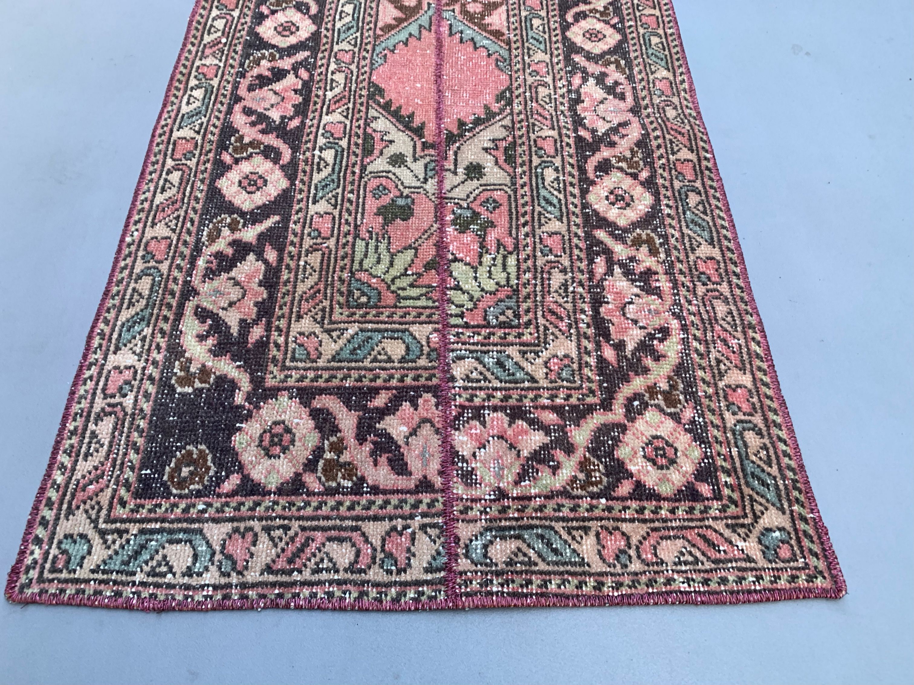Distressed turkish narrow runner 409x70 cm wool vintage tribal rug