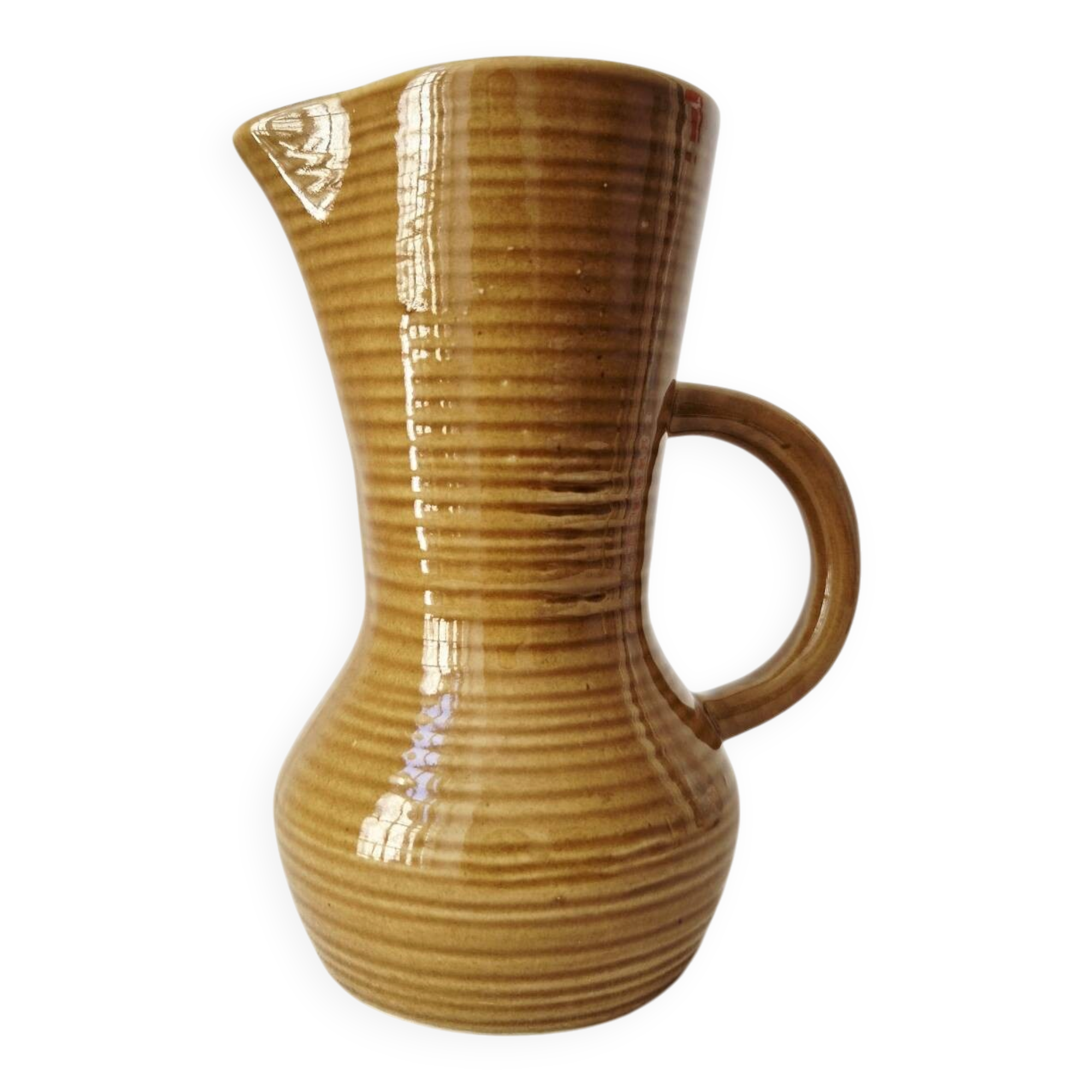 Pichet, carafe Digoin en grès émaillé miel, 1950-60