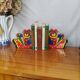 Vintage wooden bookends for kids, bear & books polychrome