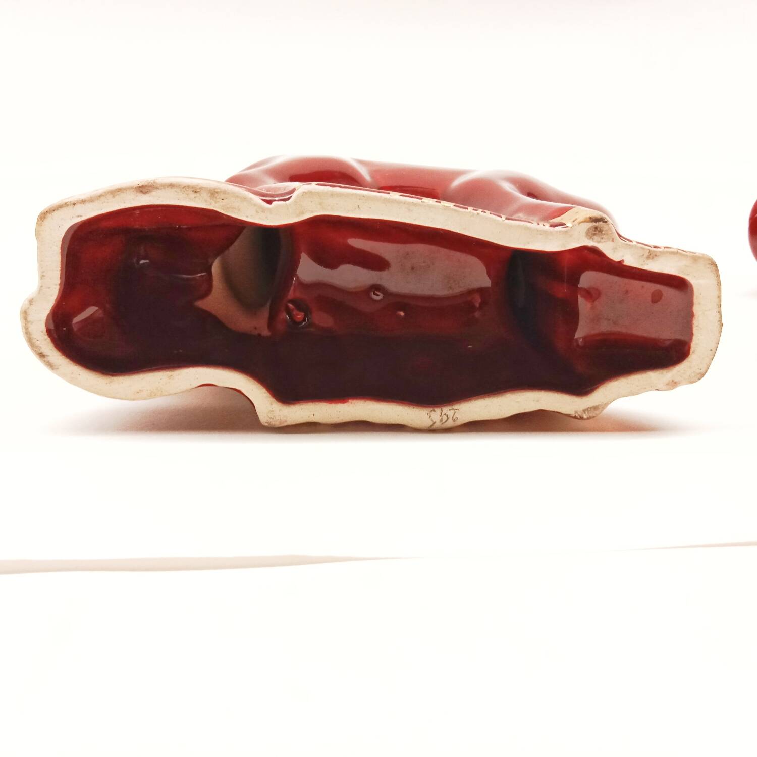 Lot of 2 Art Deco Ceramic Deer in Burgundy and Gold France