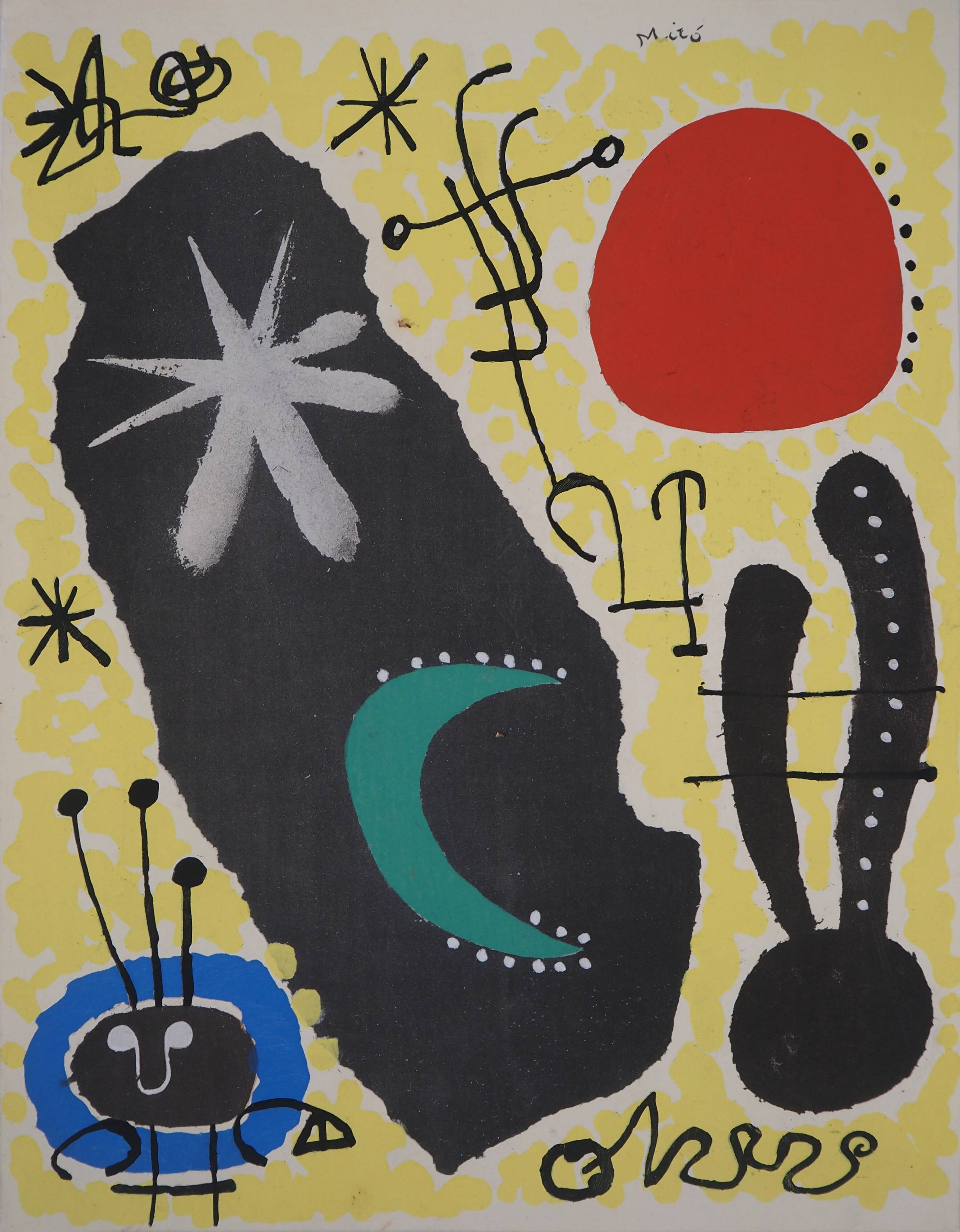Joan miro : personnage surréaliste - pochoir original signé