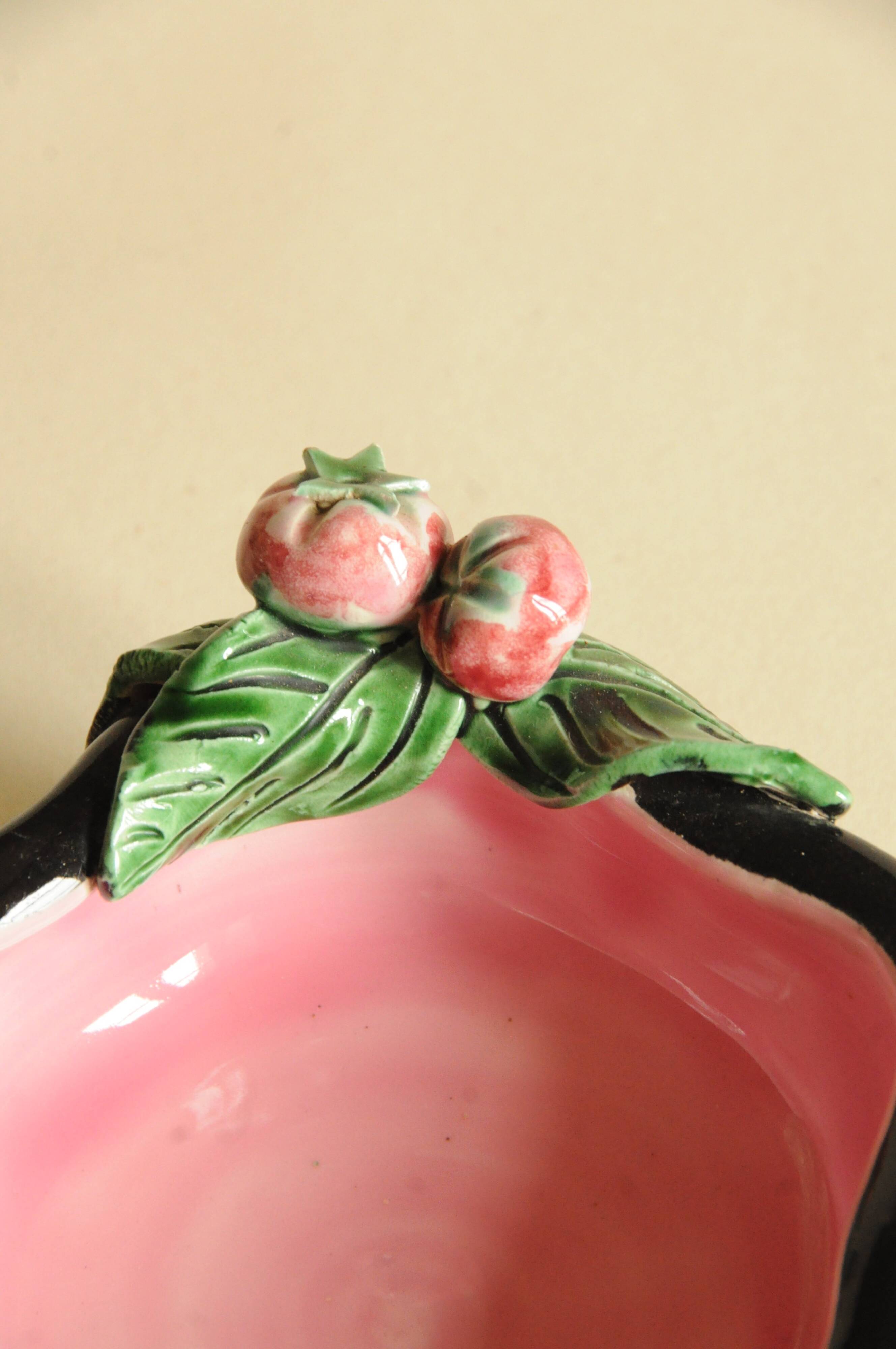 Black and Pink Ceramic Tomato Bowls — Keramos Sèvres, Mid-Century