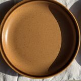 Set of 11 small dessert plates in brown-striped stoneware from Sarreguemines.