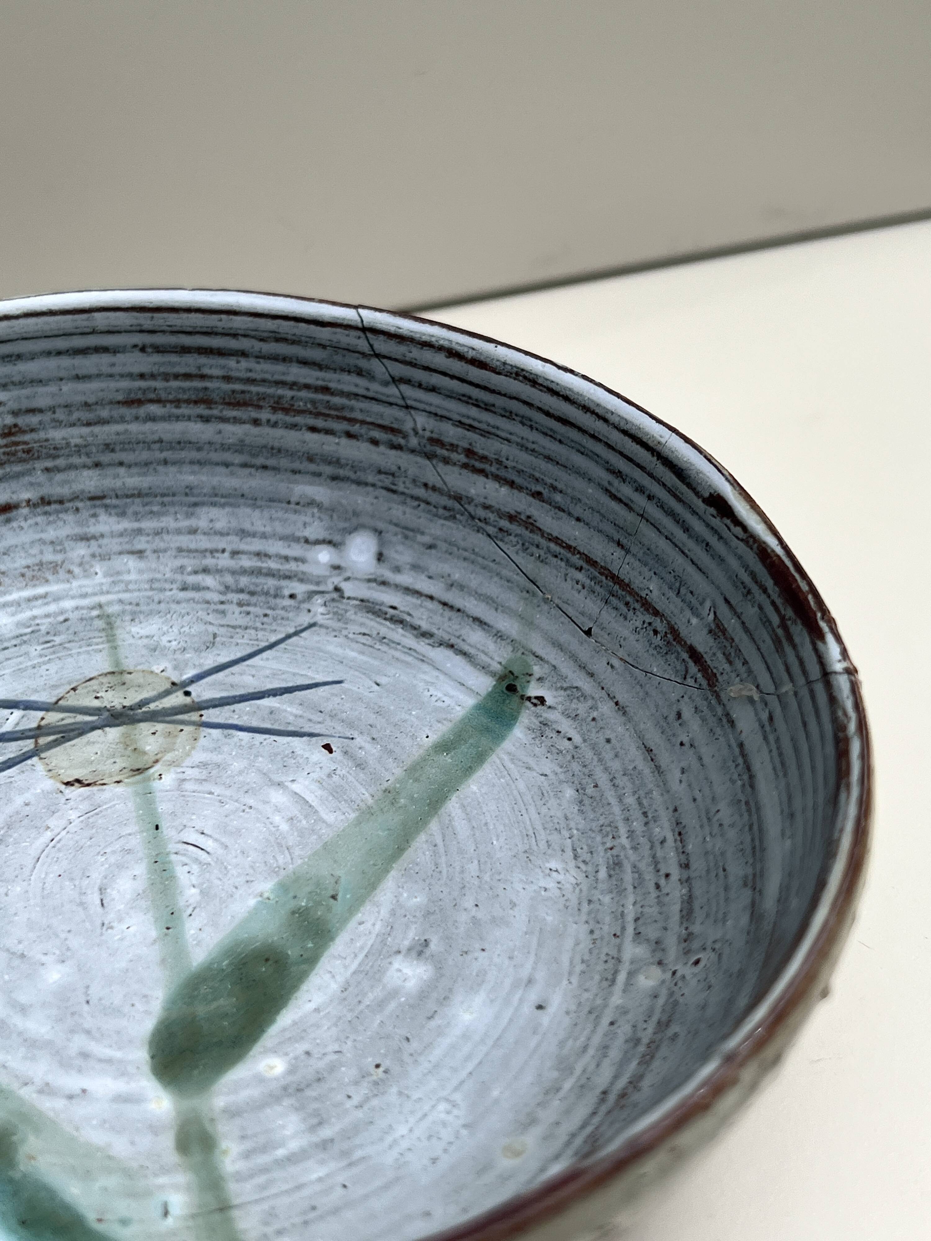 Abstract ceramic glazed pocket bowl, Cecile Dein 1970