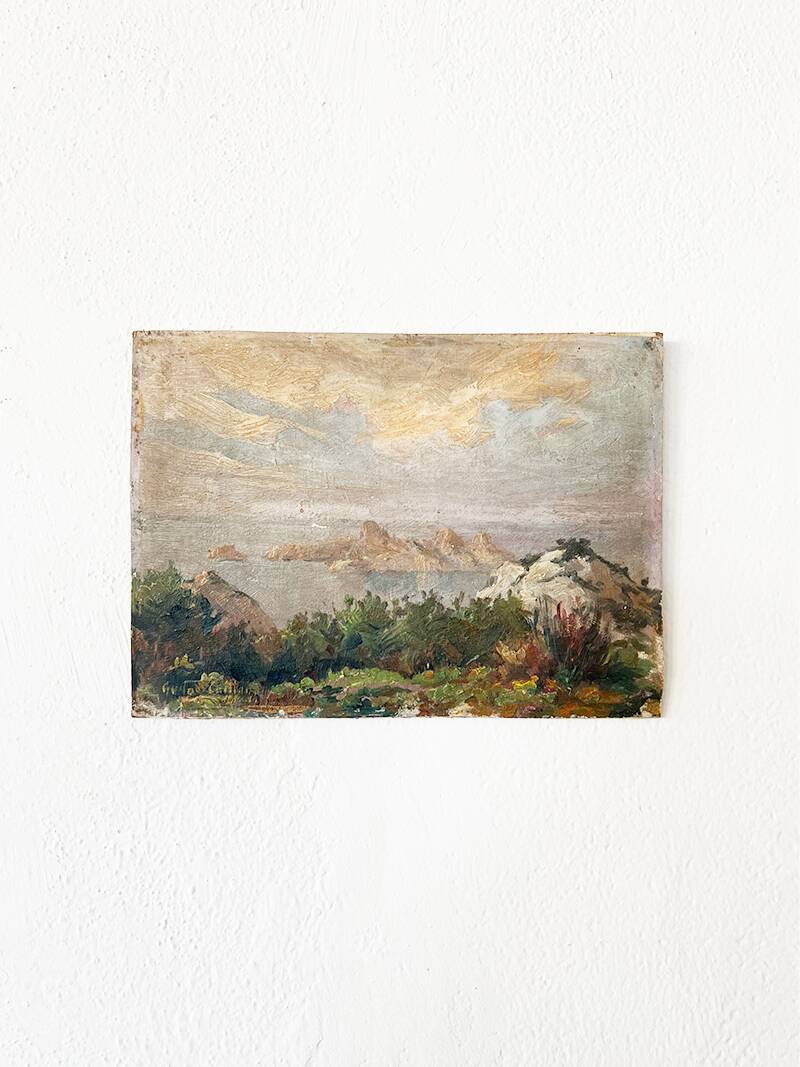 Painting “Seaside View”, oil on canvas glued on hardboard.