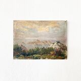 Painting “Seaside View”, oil on canvas glued on hardboard.