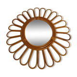 Miroir sorcière / soleil en rotin vintage