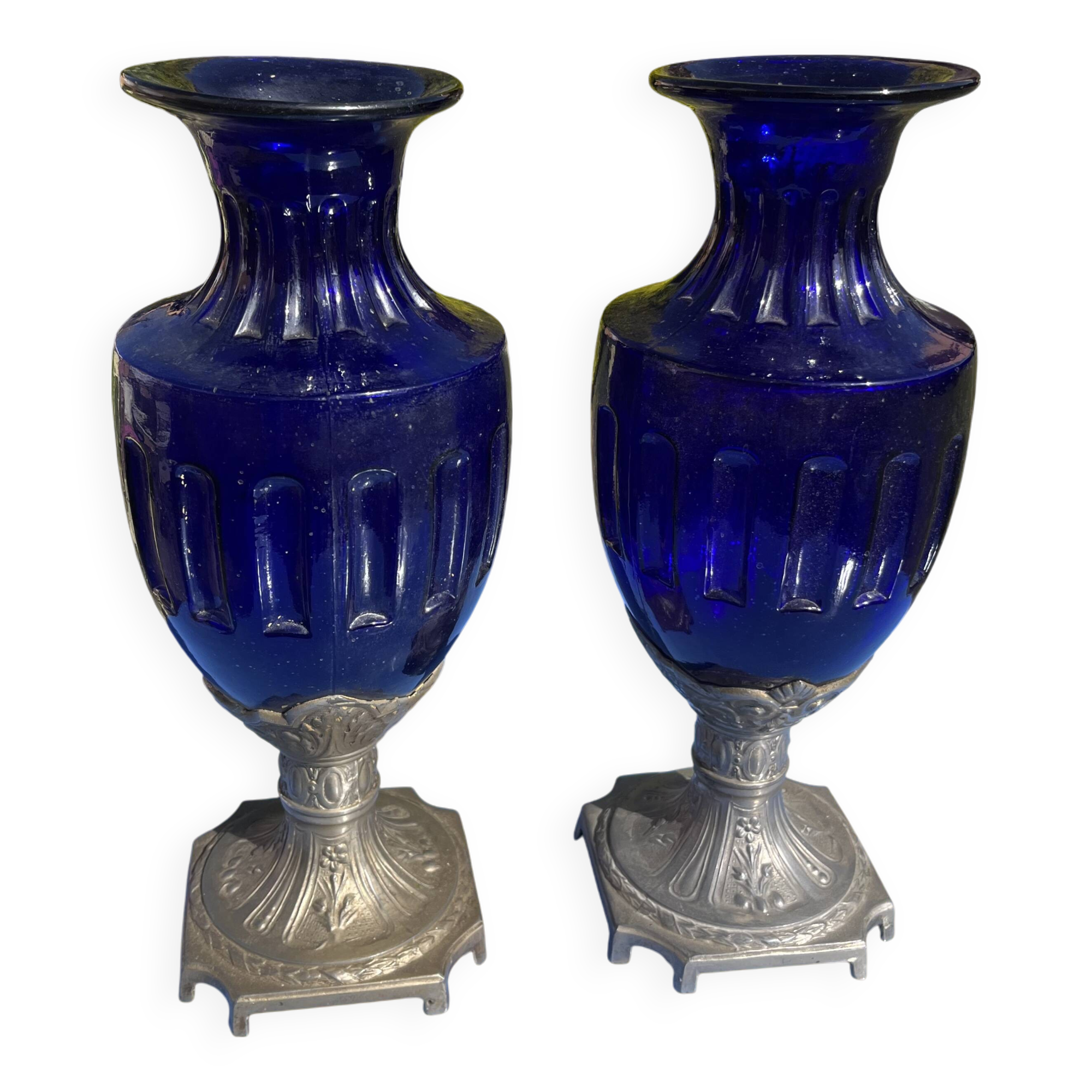 Two antique 19th century cobalt blue vases