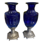 Two antique 19th century cobalt blue vases