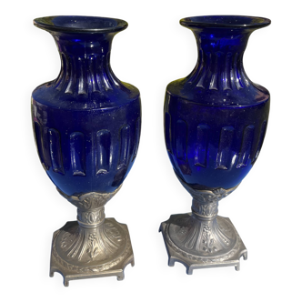 Two antique 19th century cobalt blue vases