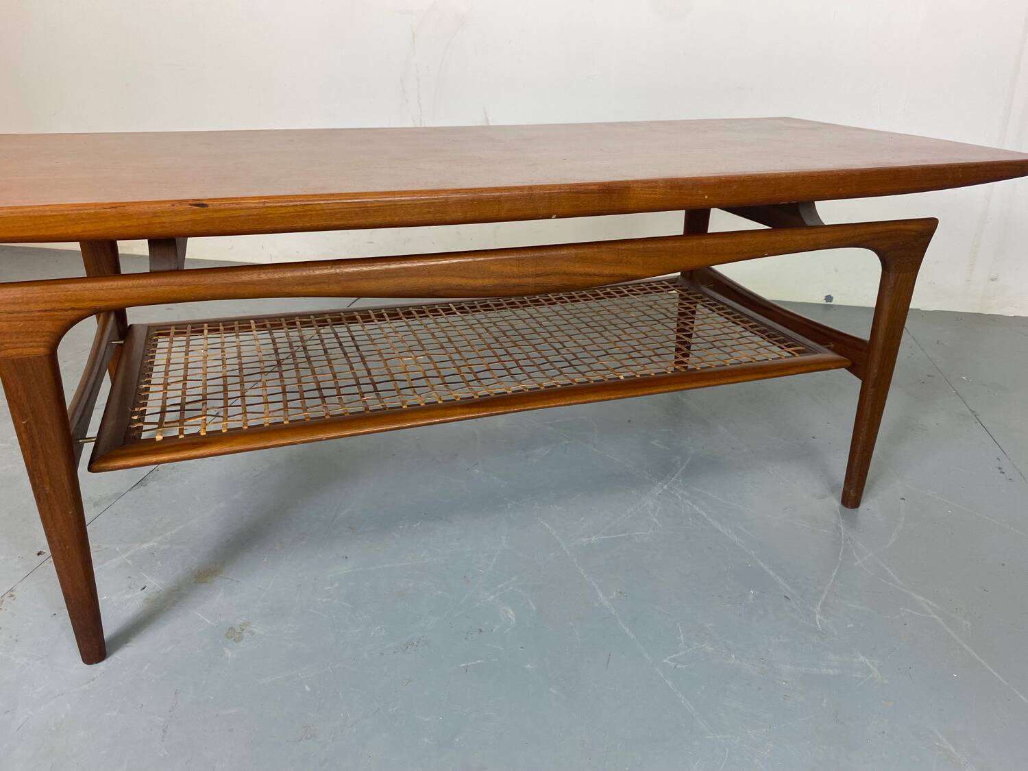 Mid-Century Danish Teak and Rattan Scandinavian Coffee Table, 1950s