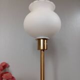 Living room lamp with gold metal base, matt white opaline globe, vintage