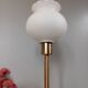 Living room lamp with gold metal base, matt white opaline globe, vintage